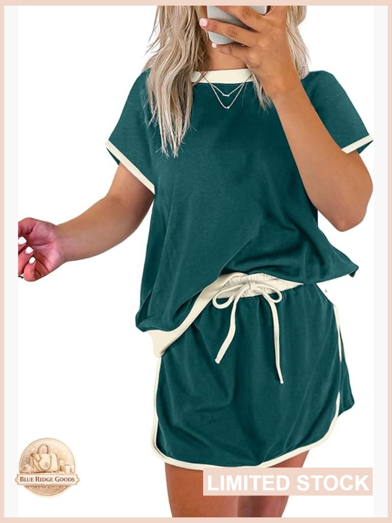 Colorblock Lounge Set Drop Shoulder T-Shirt Skort Summer Tracksuit Chic Casual